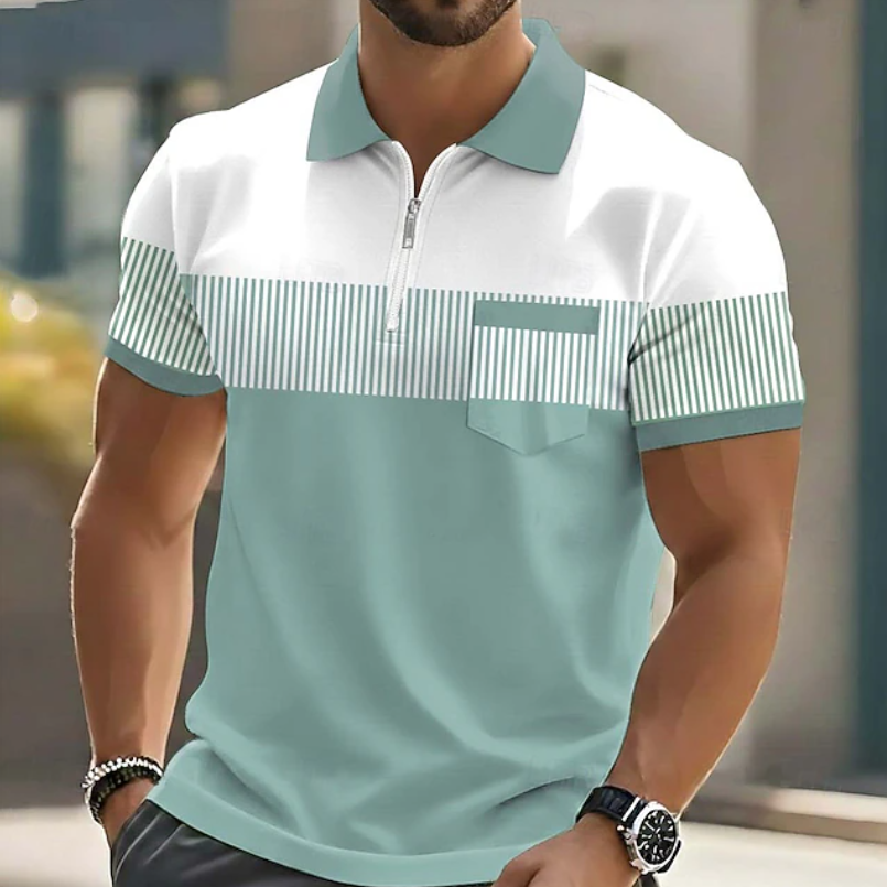Men's Colourblock Zip Collar Polo Shirt