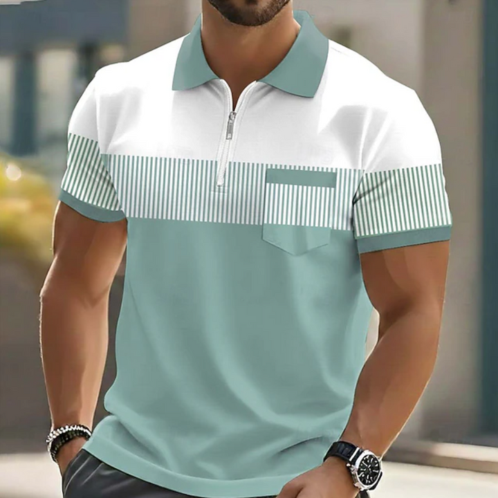 Men's Colourblock Zip Collar Polo Shirt