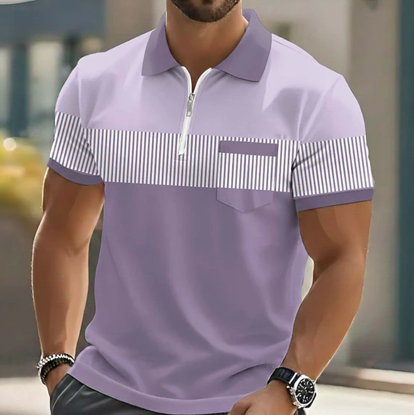Men's Colourblock Zip Collar Polo Shirt