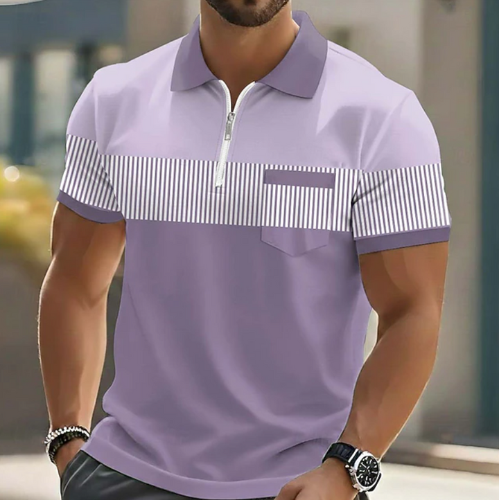 Men's Colourblock Zip Collar Polo Shirt