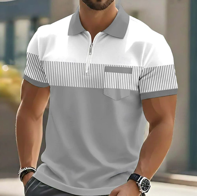 Men's Colourblock Zip Collar Polo Shirt