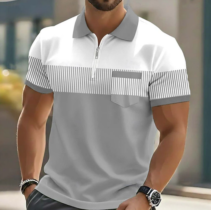 Men's Colourblock Zip Collar Polo Shirt