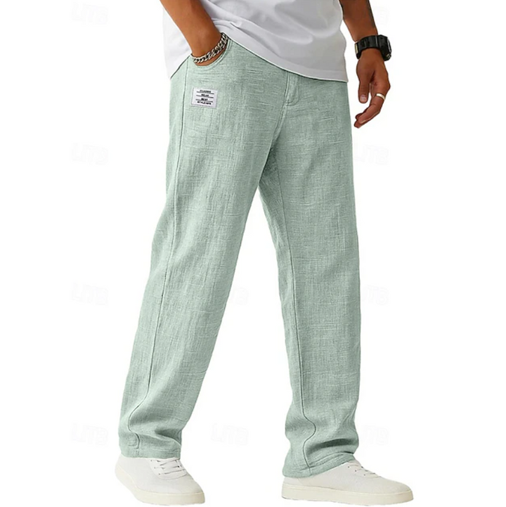 Men's Linen Straight-Leg Pants with Patch Pocket