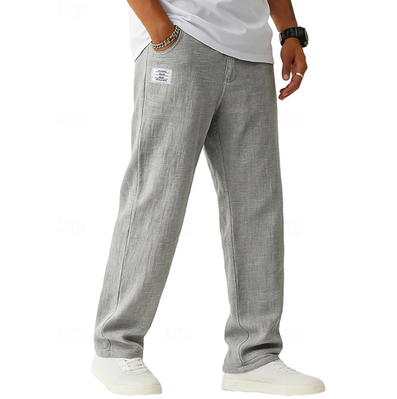 Men's Linen Straight-Leg Pants with Patch Pocket
