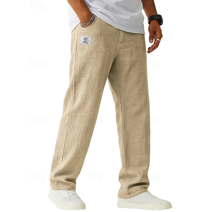 Men's Linen Straight-Leg Pants with Patch Pocket