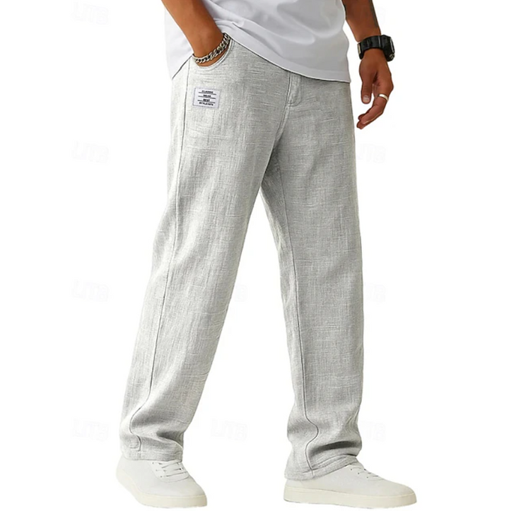 Men's Linen Straight-Leg Pants with Patch Pocket