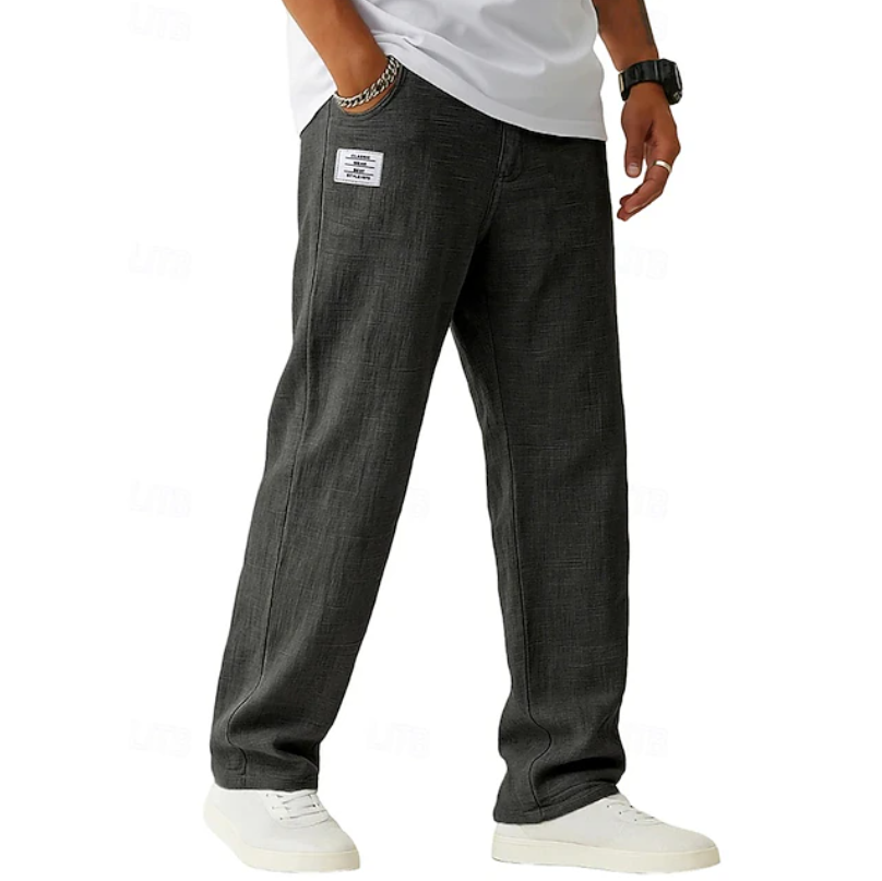 Men's Linen Straight-Leg Pants with Patch Pocket