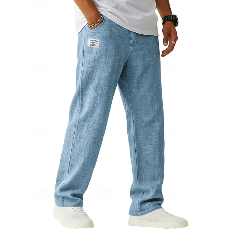 Men's Linen Straight-Leg Pants with Patch Pocket