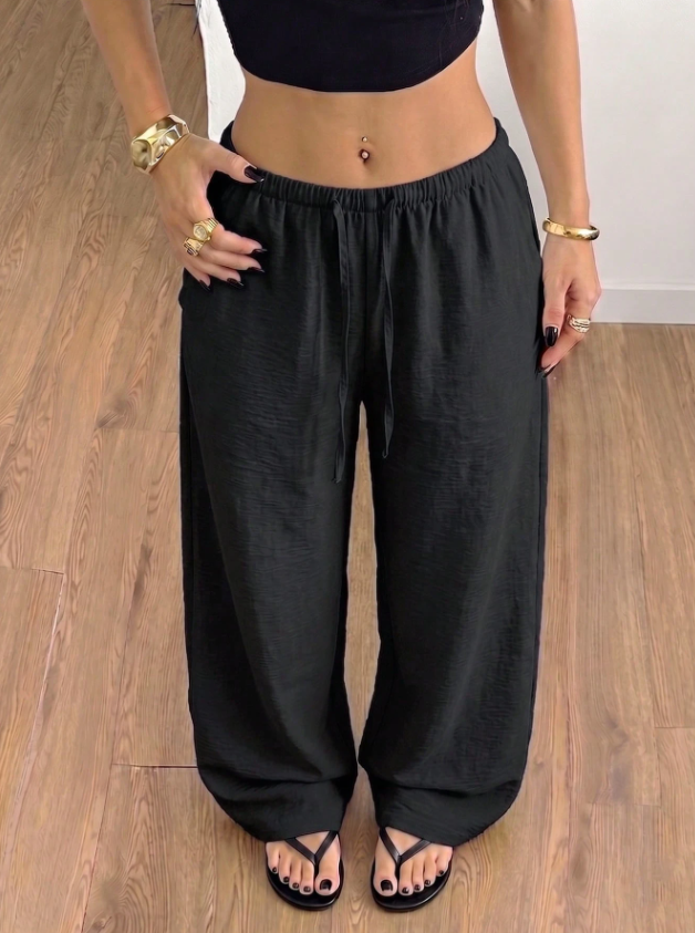 Women's Wide-Leg Trousers with Drawstring Elastic Waist
