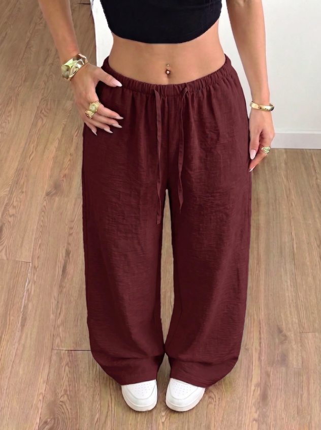 Women's Wide-Leg Trousers with Drawstring Elastic Waist