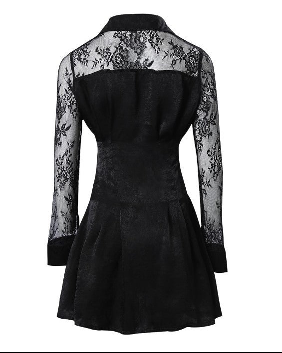 Celeste | Lace Sleeve Button Front Mini Dress