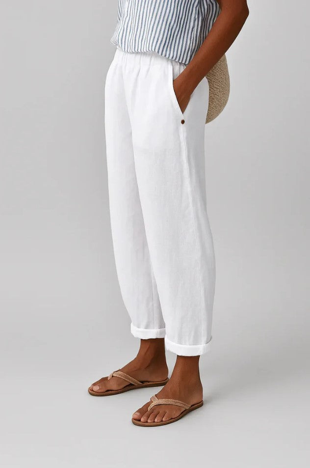 Women's Linen Tapered Pants with Cuffed Hem