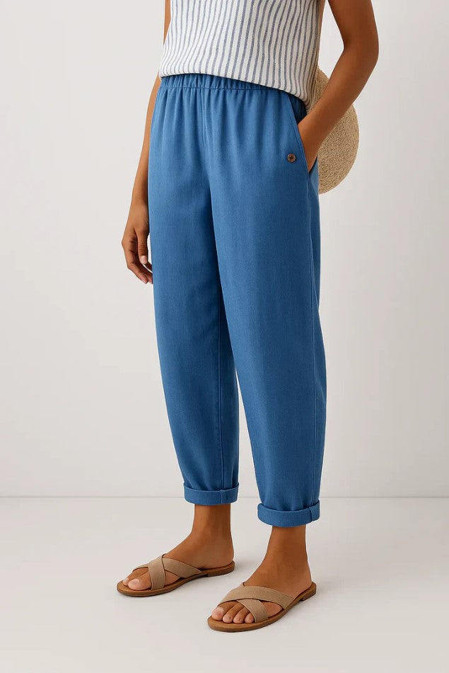 Women's Linen Tapered Pants with Cuffed Hem