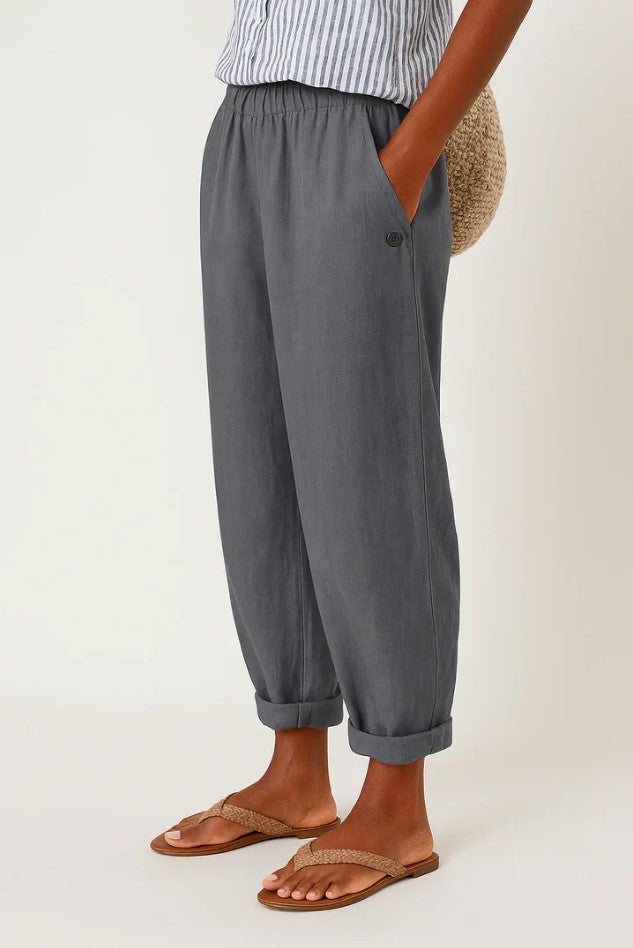 Women's Linen Tapered Pants with Cuffed Hem