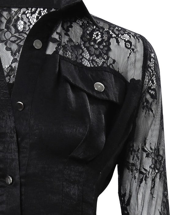 Celeste | Lace Sleeve Button Front Mini Dress