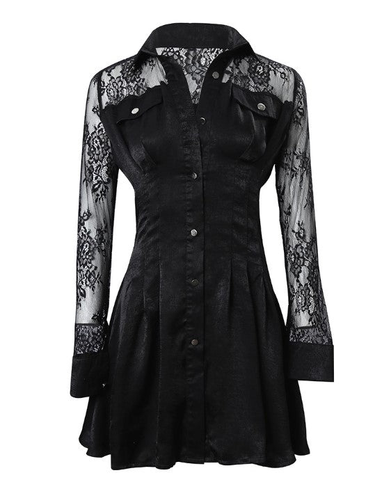 Celeste | Lace Sleeve Button Front Mini Dress
