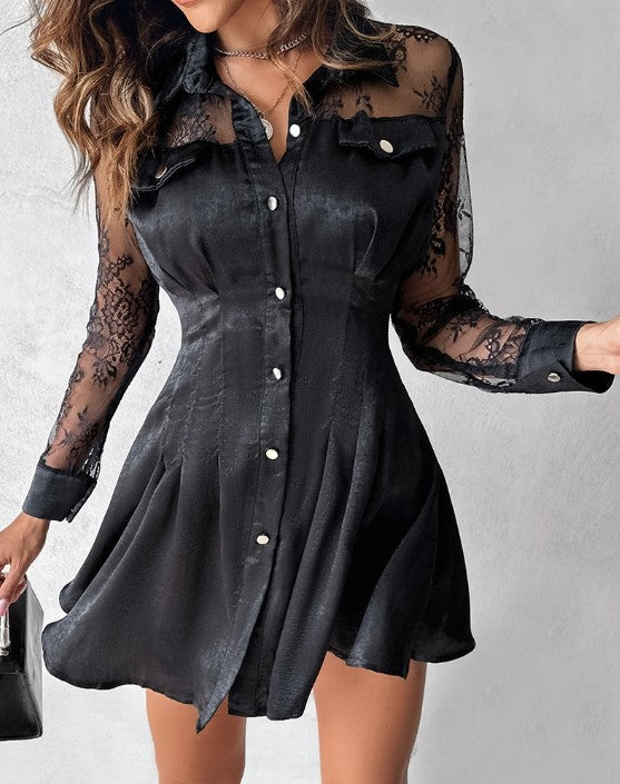 Celeste | Lace Sleeve Button Front Mini Dress