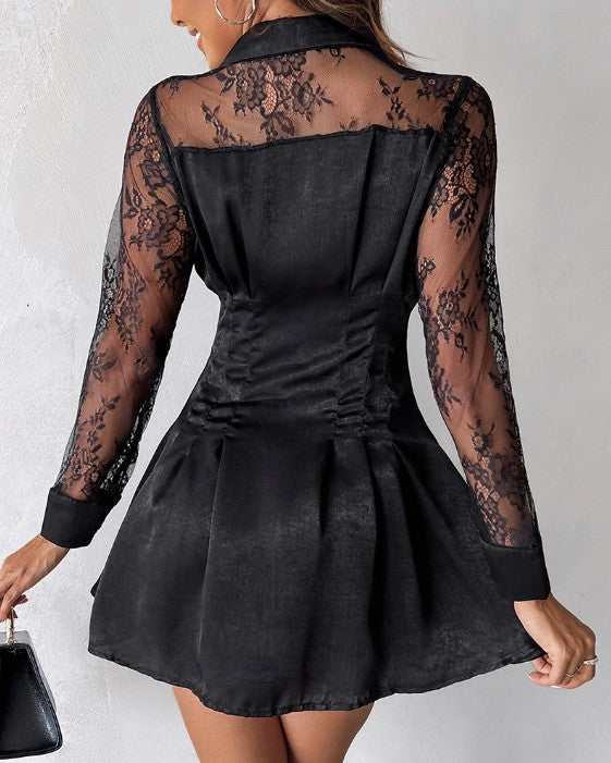 Celeste | Lace Sleeve Button Front Mini Dress