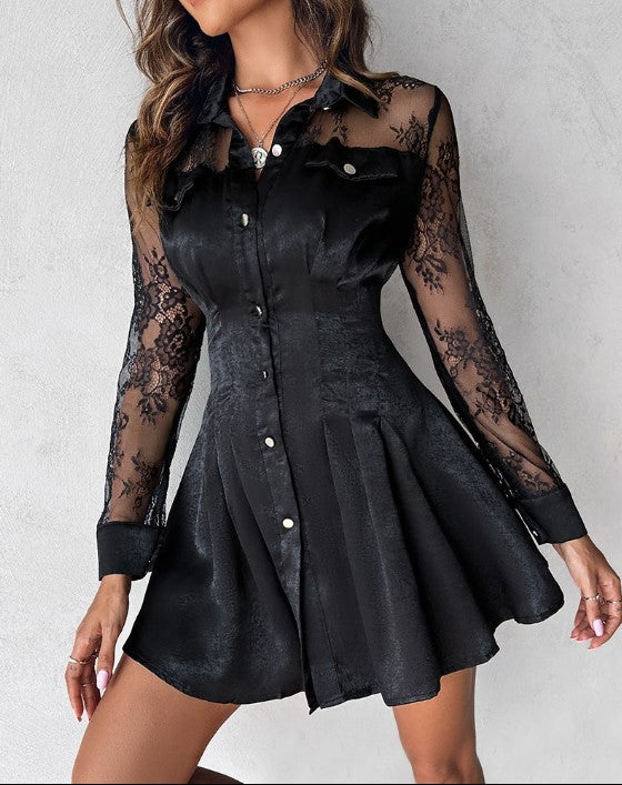 Celeste | Lace Sleeve Button Front Mini Dress