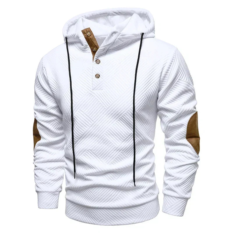 Men's Henley Hoodie with Suede Elbow Patches