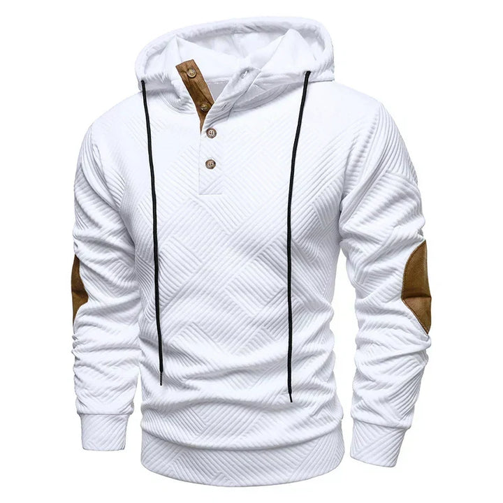 Men's Henley Hoodie with Suede Elbow Patches