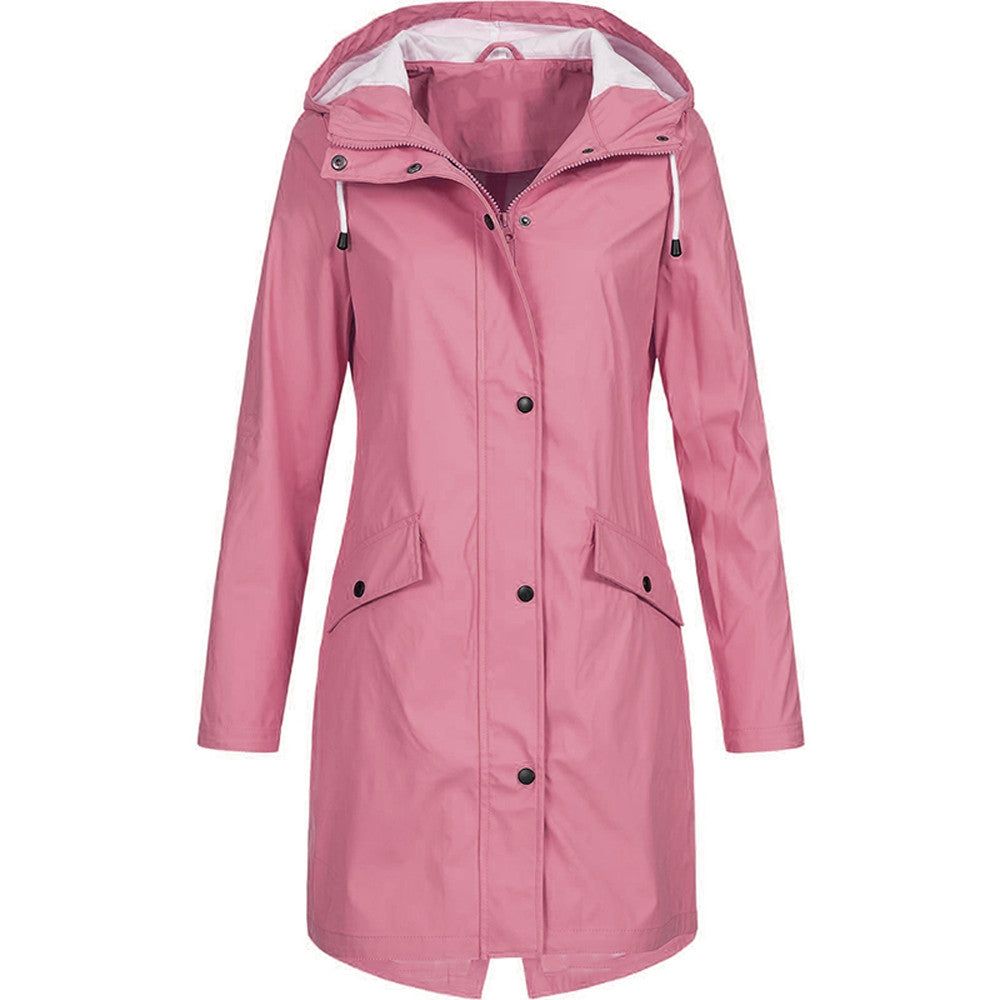 Women's Waterproof Hooded Longline Rain Jacket