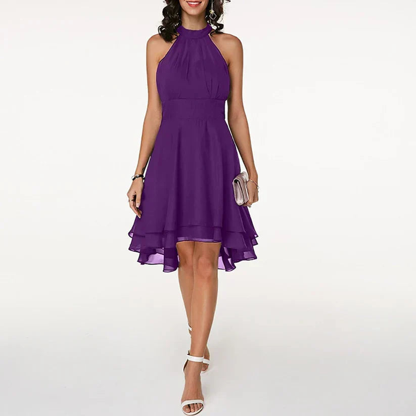 Amelia | Elegant Halter Neck Layered Cocktail Dress