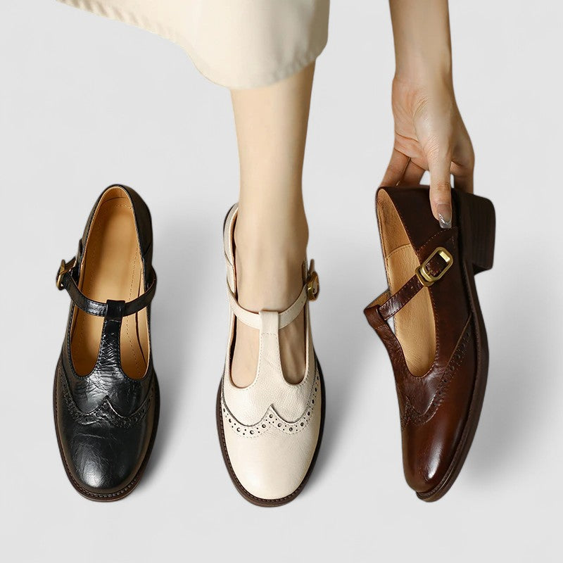 Women's Leather T-Strap Brogue Mary Janes