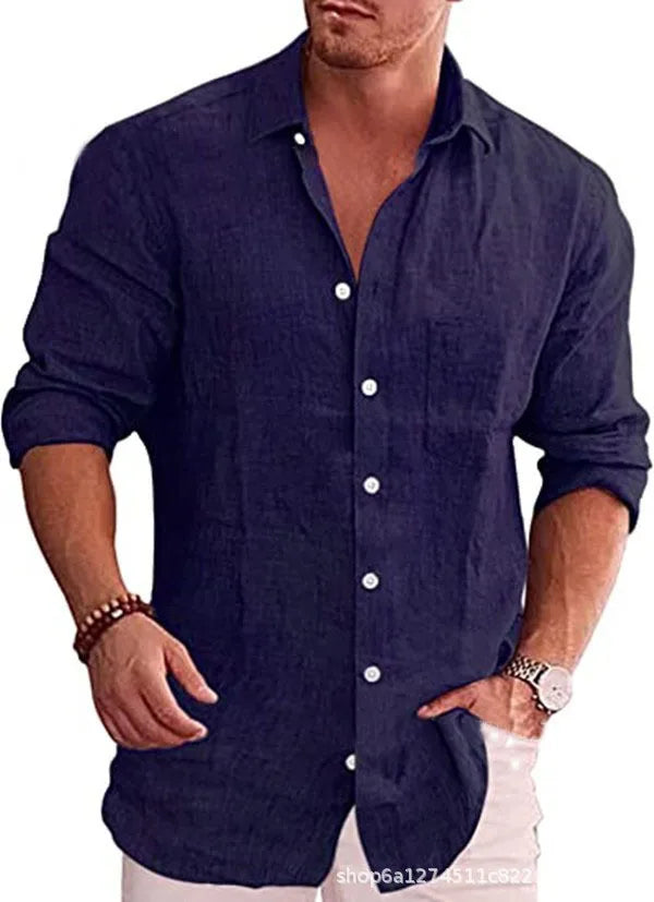 Men's Linen Shirt with Patch Pocket Detail