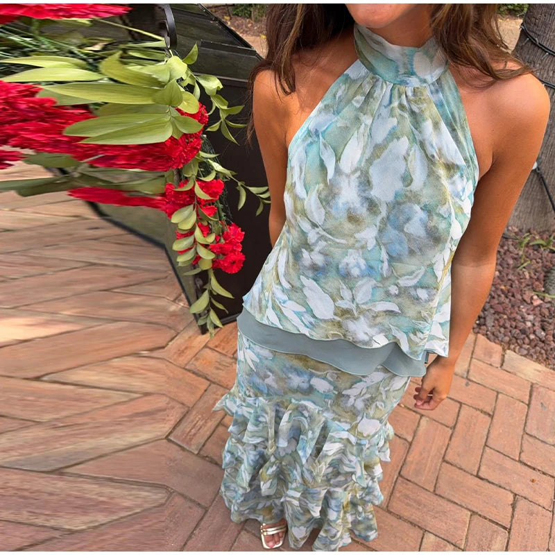 Women's Tiered Ruffle Maxi Dress with Keyhole Neckline