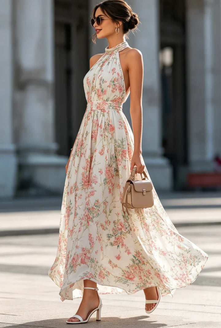 Women's Floral Maxi Dress with Halter Neck