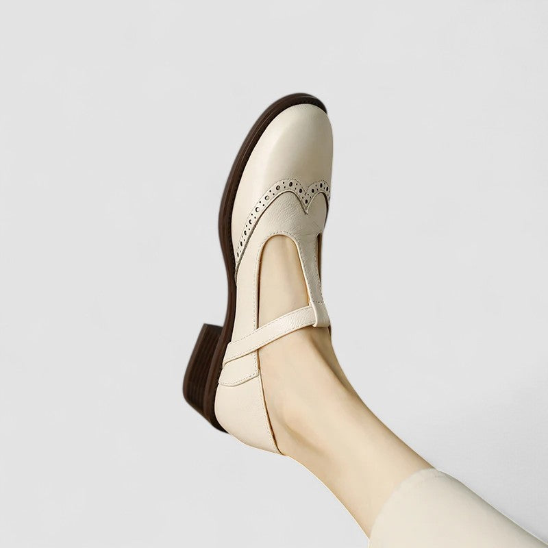 Women's Leather T-Strap Brogue Mary Janes