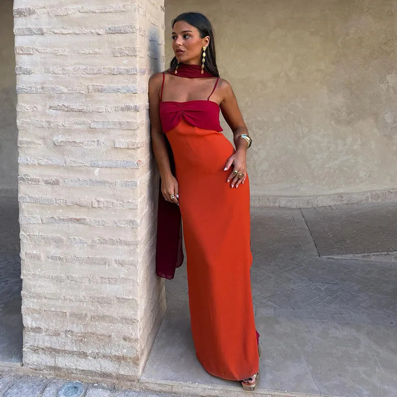 Women's Asymmetric Ruffle Maxi Dress with Textured Bodice