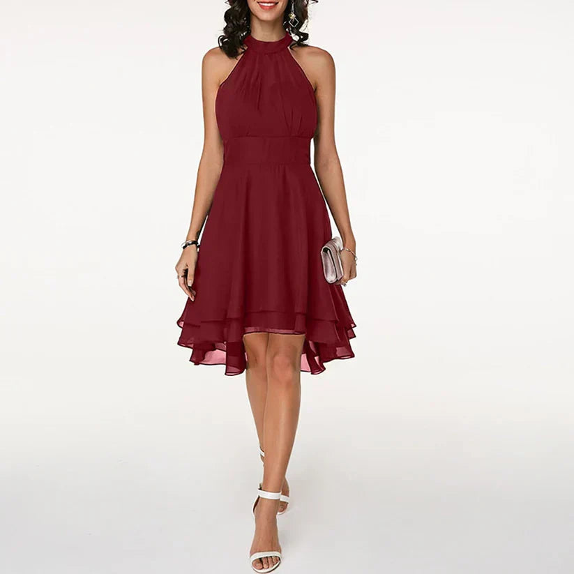 Amelia | Elegant Halter Neck Layered Cocktail Dress