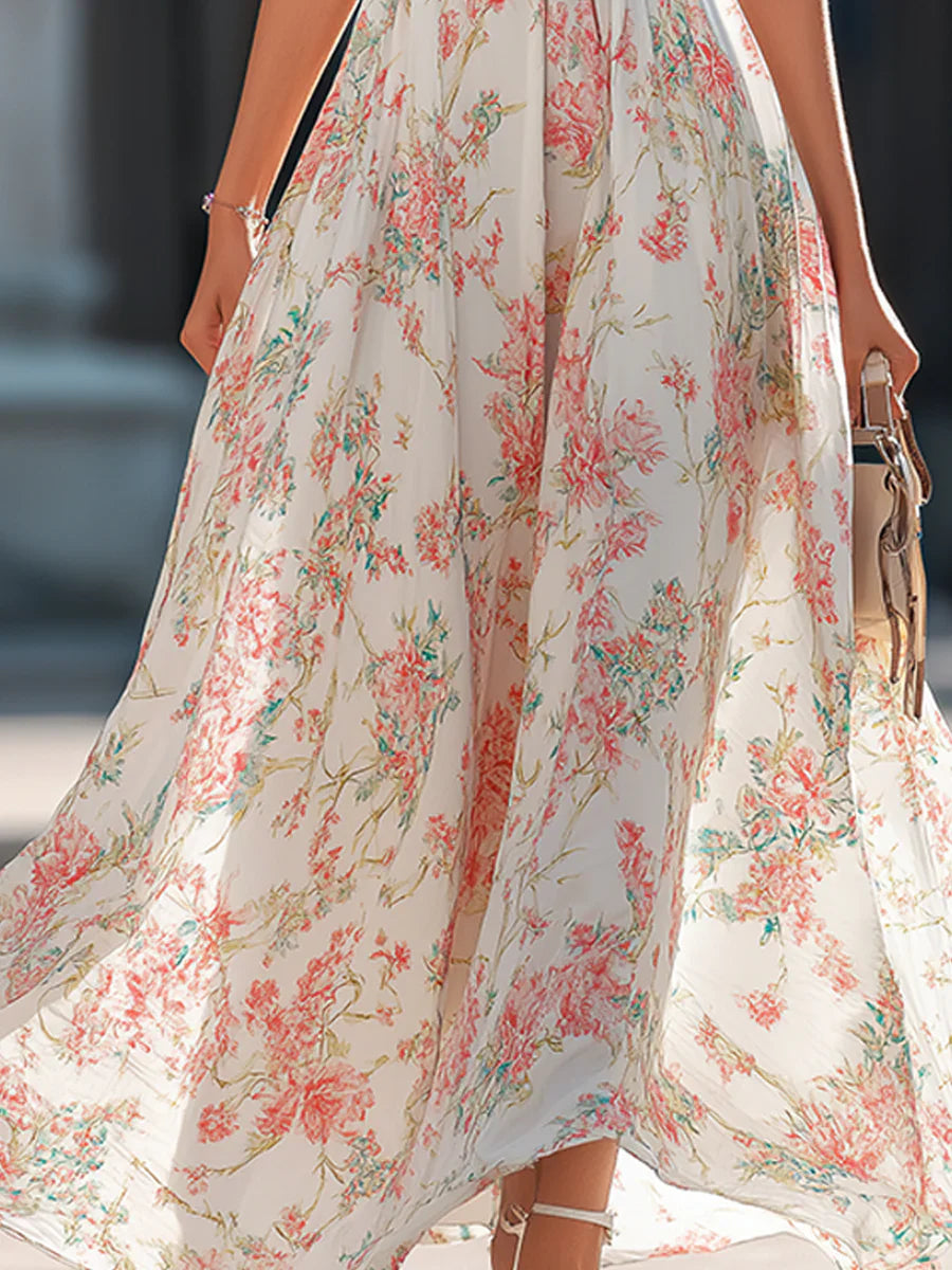 Women's Floral Maxi Dress with Halter Neck