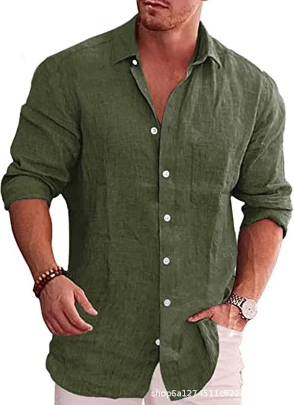Men's Linen Shirt with Patch Pocket Detail