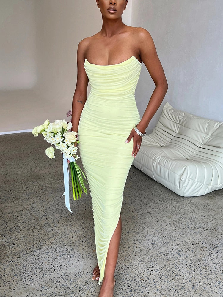 Amelia | Elegant Strapless Ruched Maxi Cocktail Dress