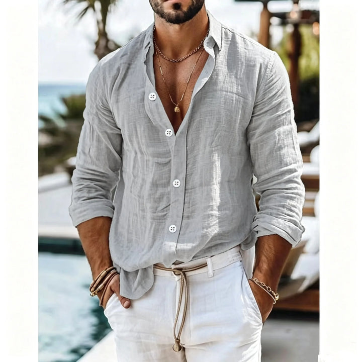Men's Textured Linen Camp Collar Shirt