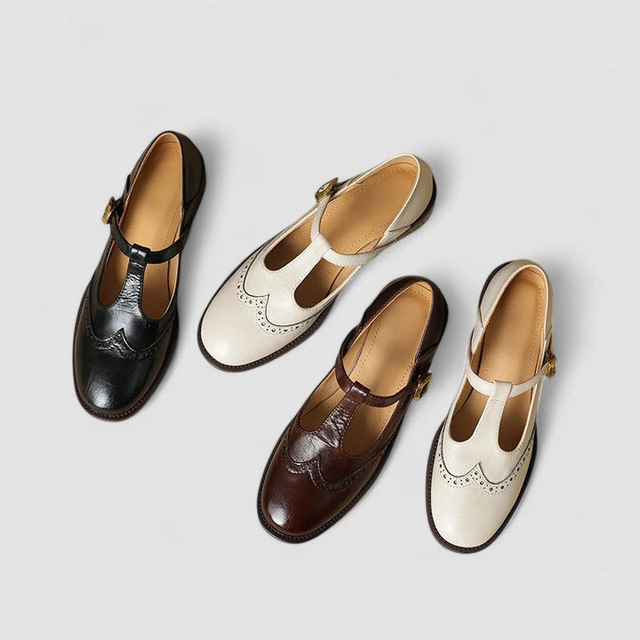 Women's Leather T-Strap Brogue Mary Janes
