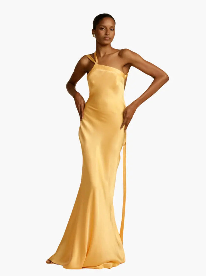Serena | Satin One Shoulder Evening Maxi Dress