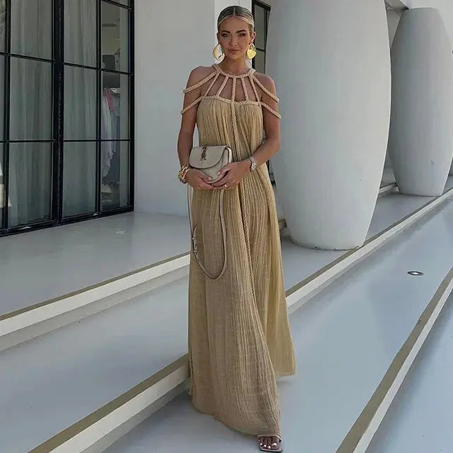 Serena | Pleated Cut Out Halter Maxi Dress