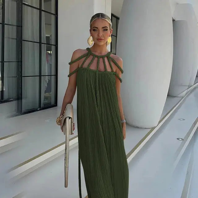 Serena | Pleated Cut Out Halter Maxi Dress
