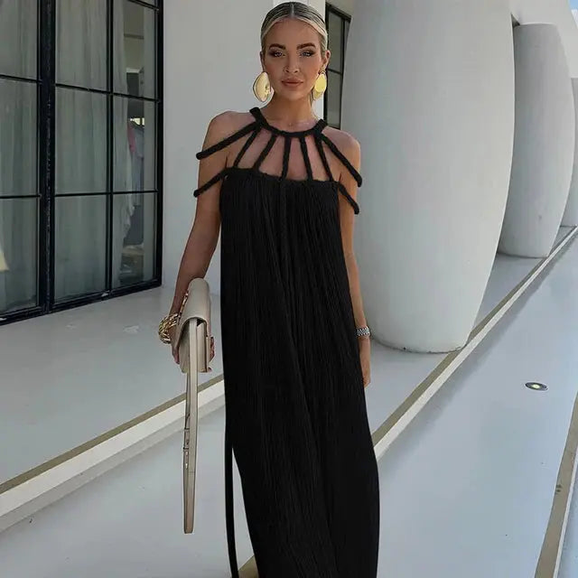 Serena | Pleated Cut Out Halter Maxi Dress