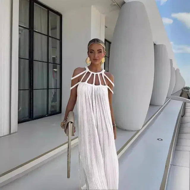 Serena | Pleated Cut Out Halter Maxi Dress
