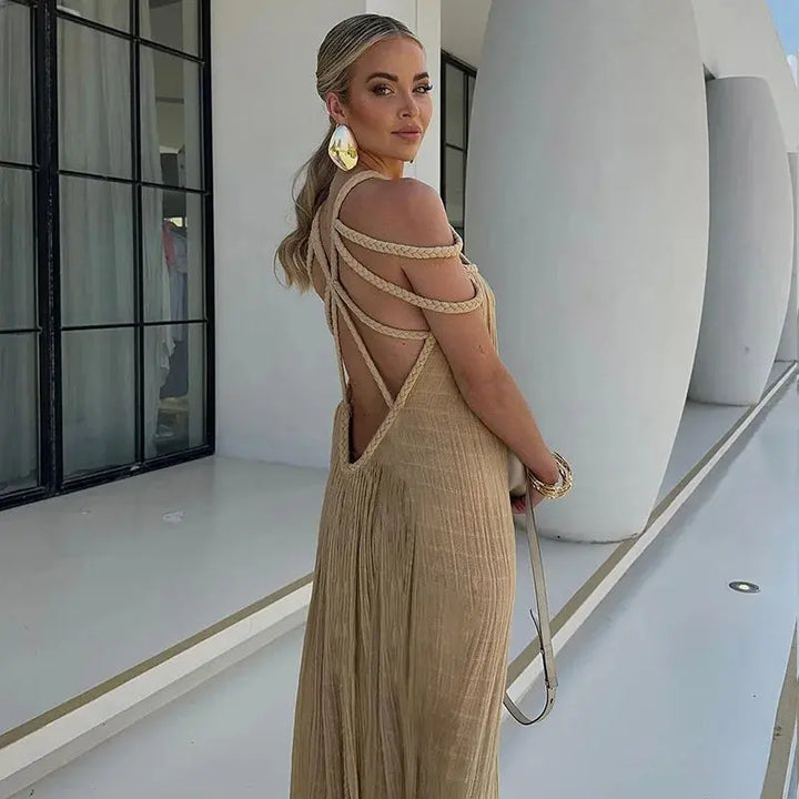 Serena | Pleated Cut Out Halter Maxi Dress