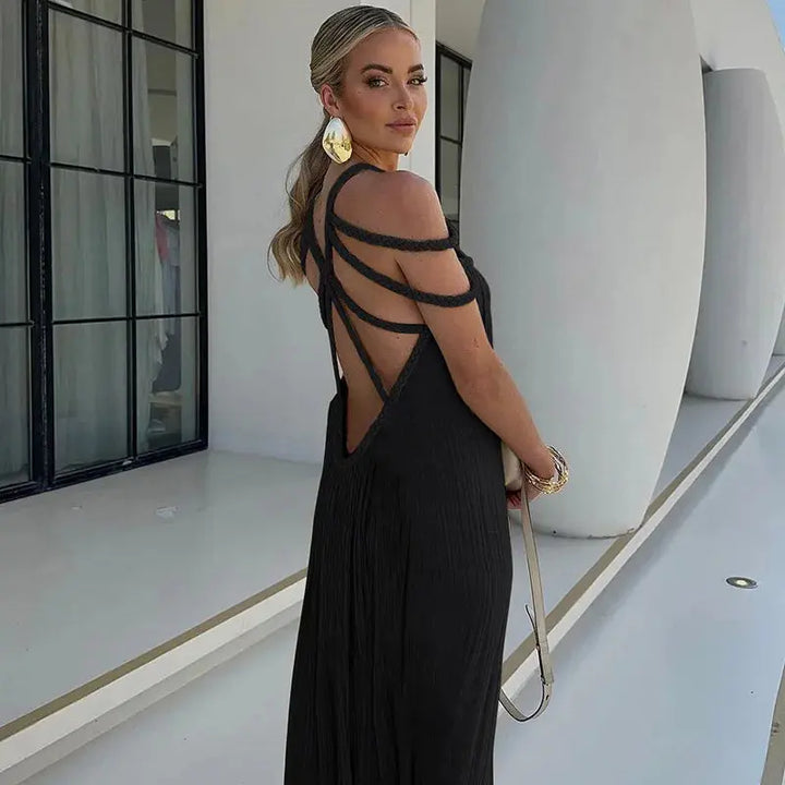 Serena | Pleated Cut Out Halter Maxi Dress