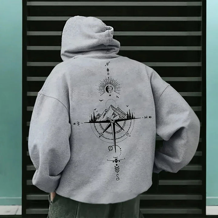 Men's Fleece Compass Graphic Print Pullover Hoodie