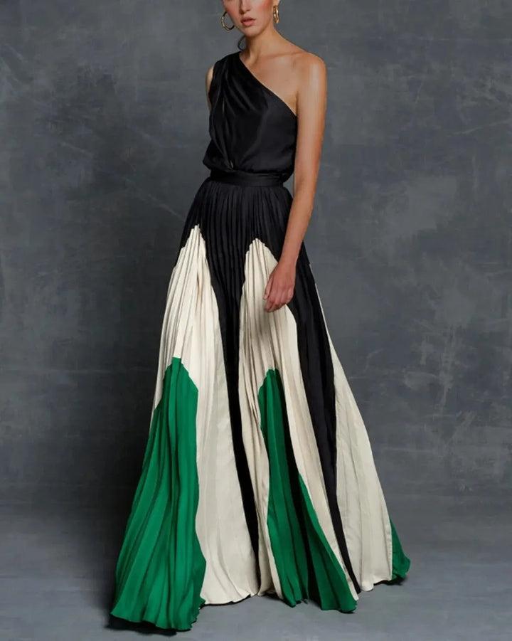 Celeste | One Shoulder Pleated Evening Maxi Dress