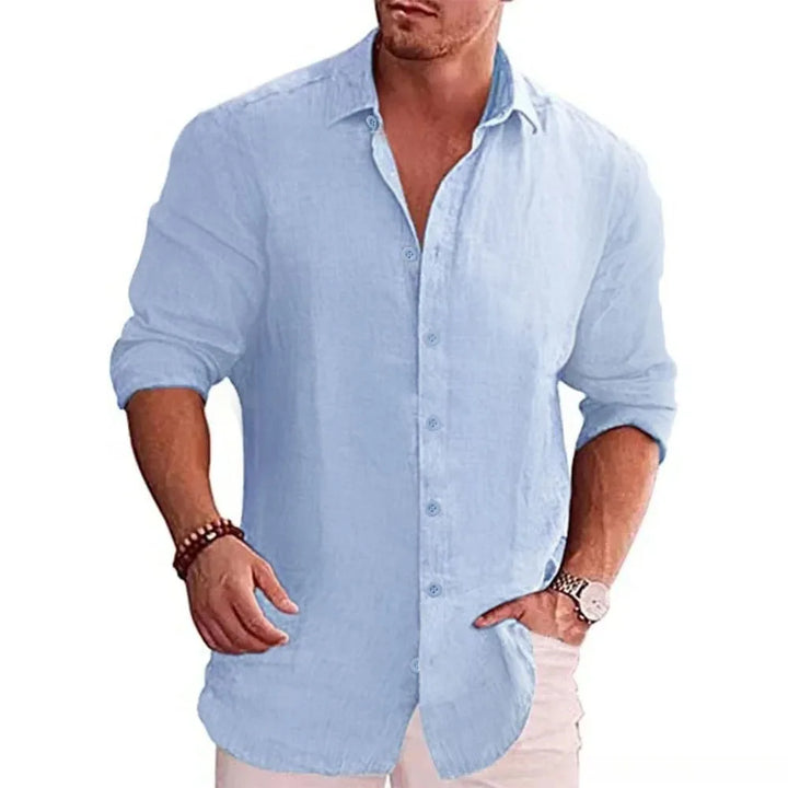 Men's Linen Button-Up Shirt with Chest Pocket