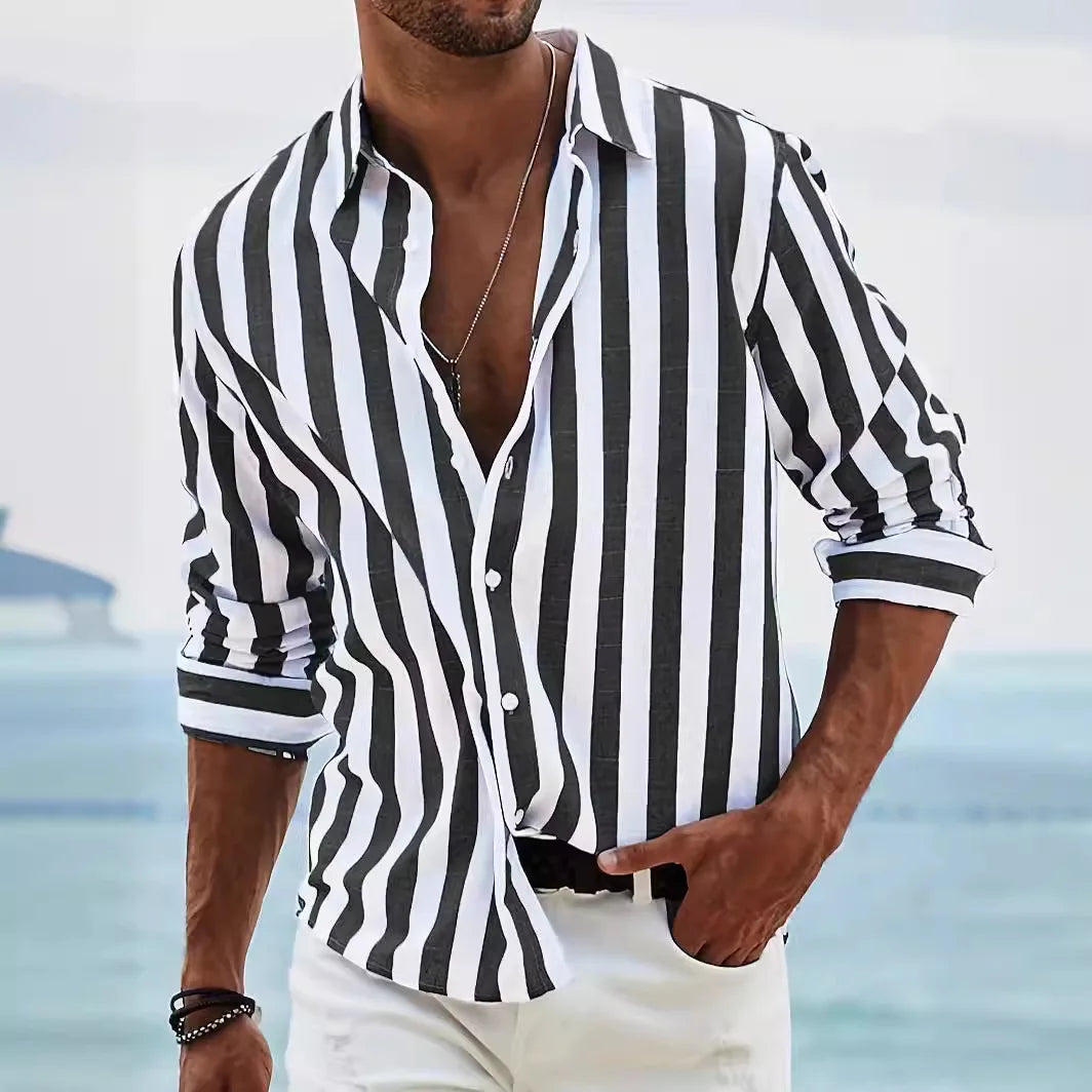 Men's Striped Long Sleeve Button-Up Shirt